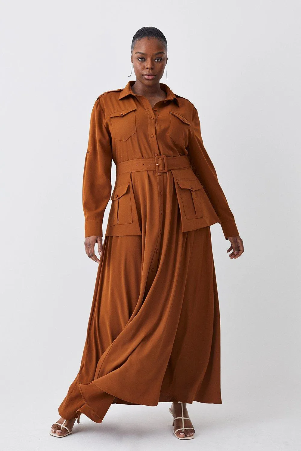 Lydia Millen Plus Size Soft Tailored Belted Maxi Shirt Dress BKK10467