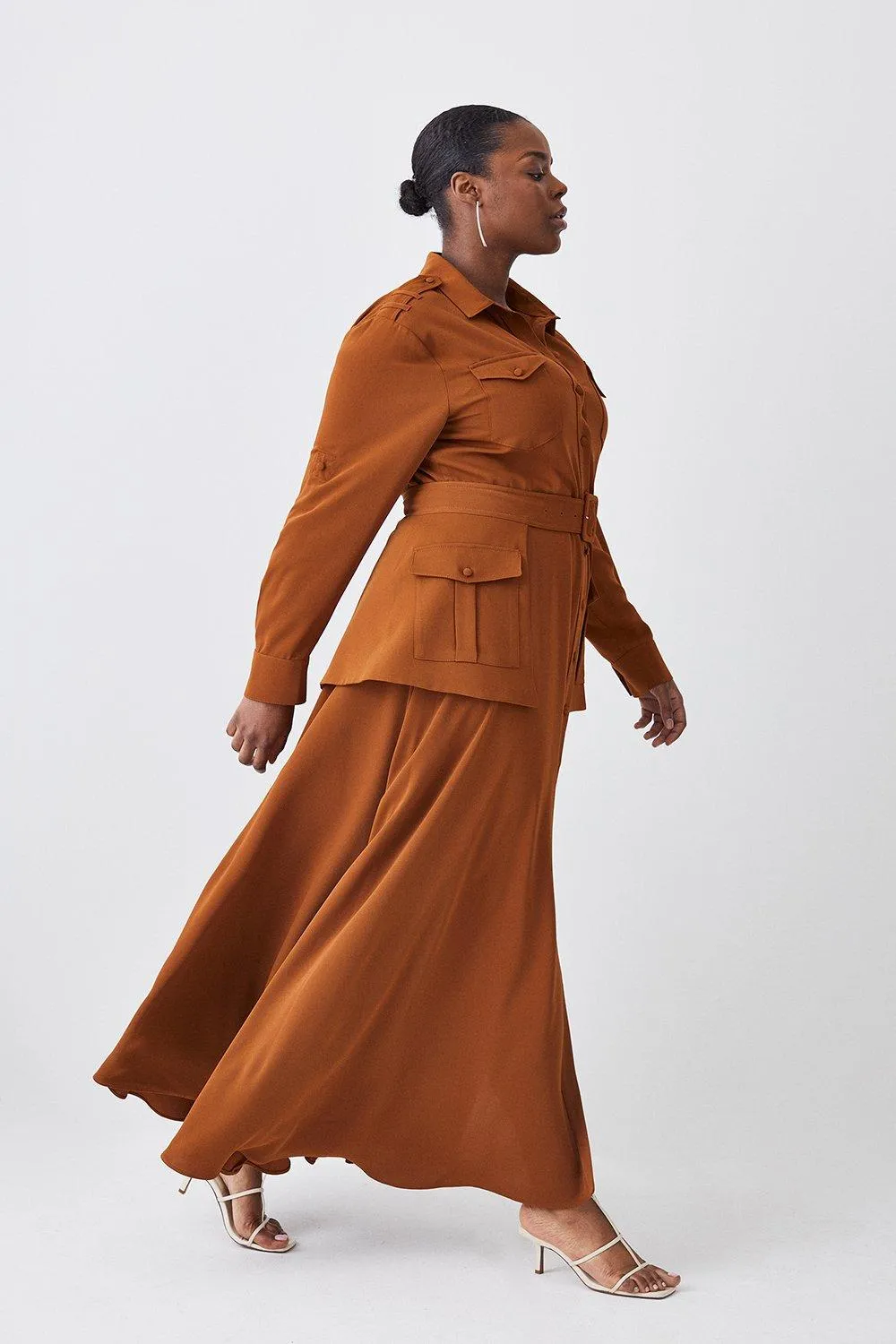 Lydia Millen Plus Size Soft Tailored Belted Maxi Shirt Dress BKK10467