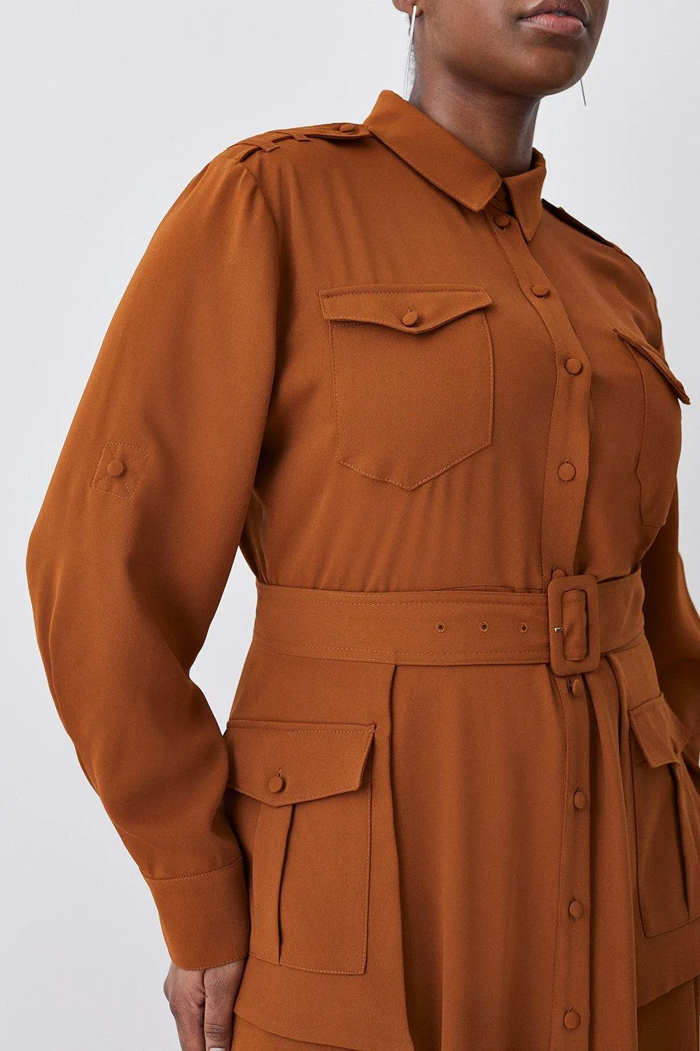 Lydia Millen Plus Size Soft Tailored Belted Maxi Shirt Dress BKK10467