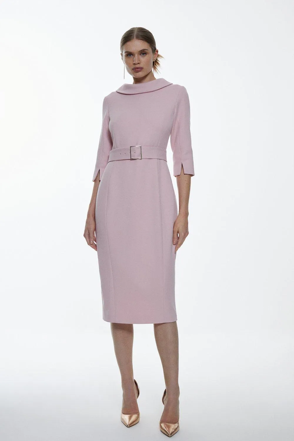 Structured Crepe Turtleneck Pencil Midi Dress BKK11092