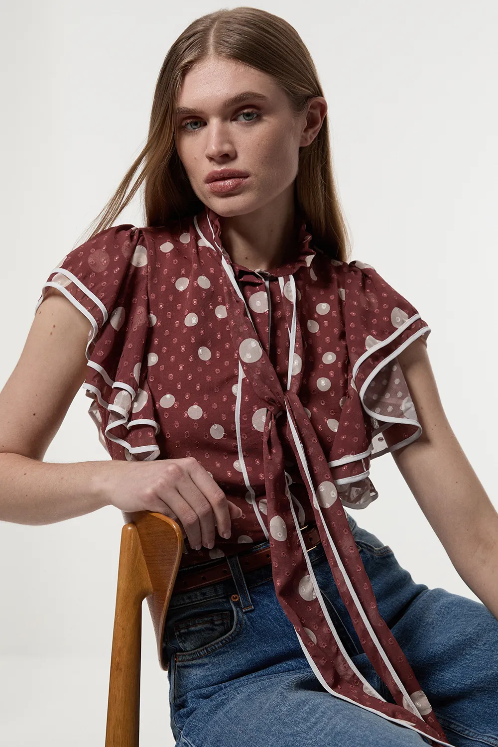 Mixed Dot Ruffle Georgette Blouse BKK12523