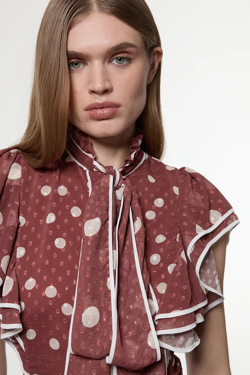 Mixed Dot Ruffle Georgette Blouse BKK12523