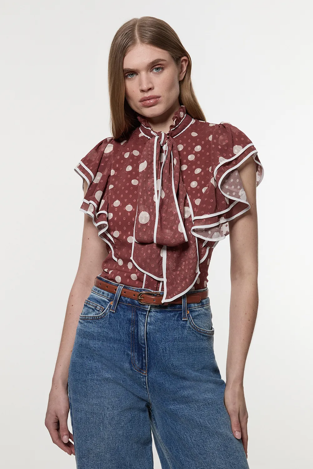 Mixed Dot Ruffle Georgette Blouse BKK12523