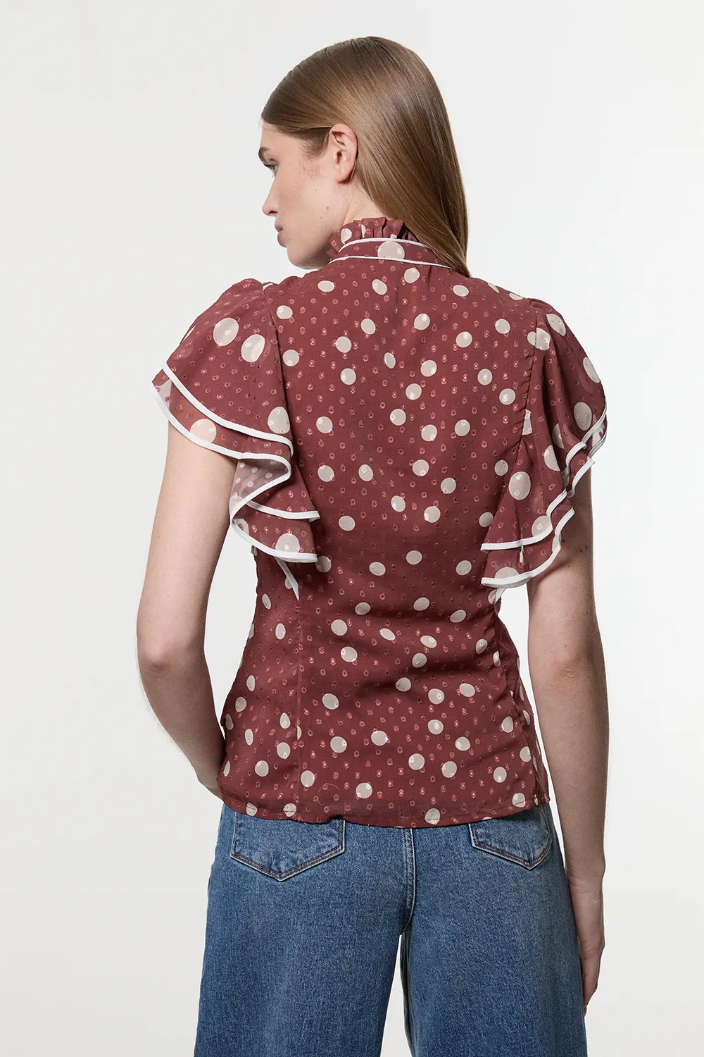 Mixed Dot Ruffle Georgette Blouse BKK12523