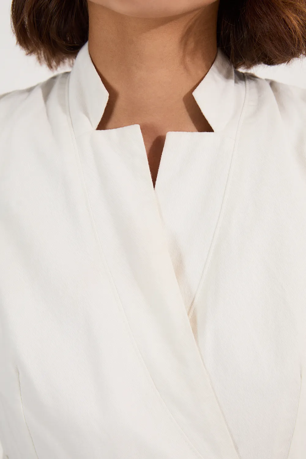 Denim Tailored Notch Neck Belted Fluid Midi Dress BKK12614