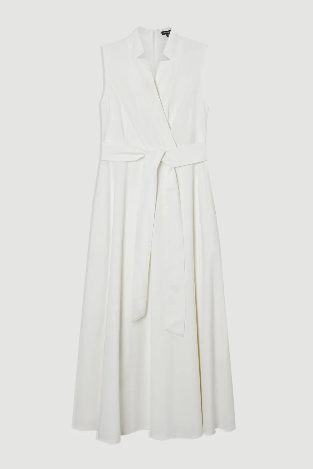 Denim Tailored Notch Neck Belted Fluid Midi Dress BKK12614