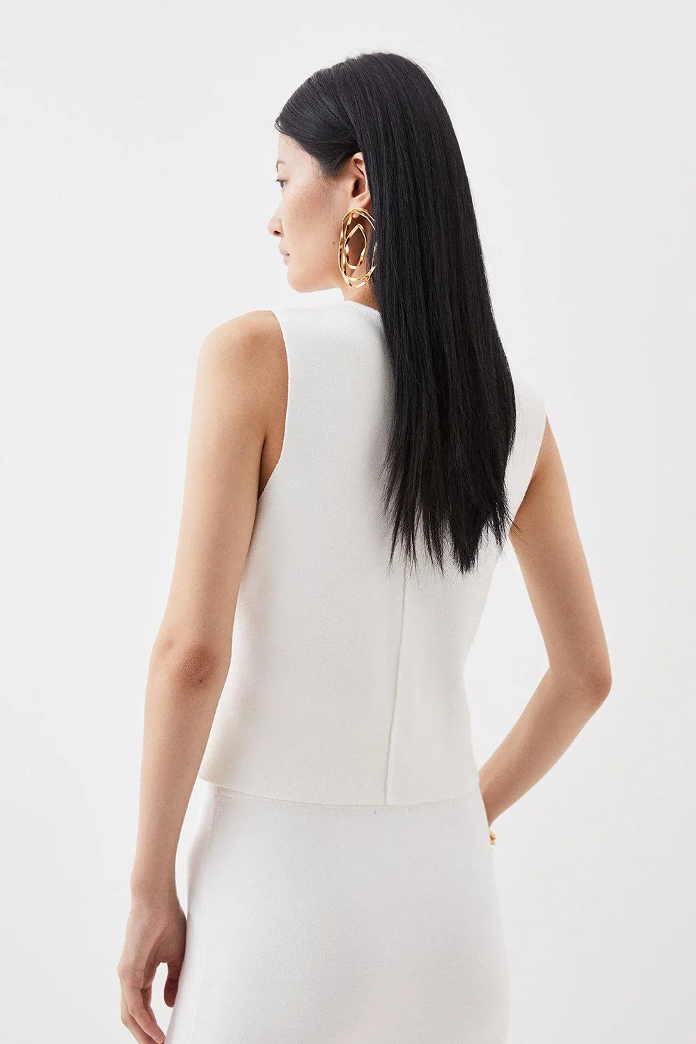 Compact Knit Wool Look V-Neck Tank Top BKK13077