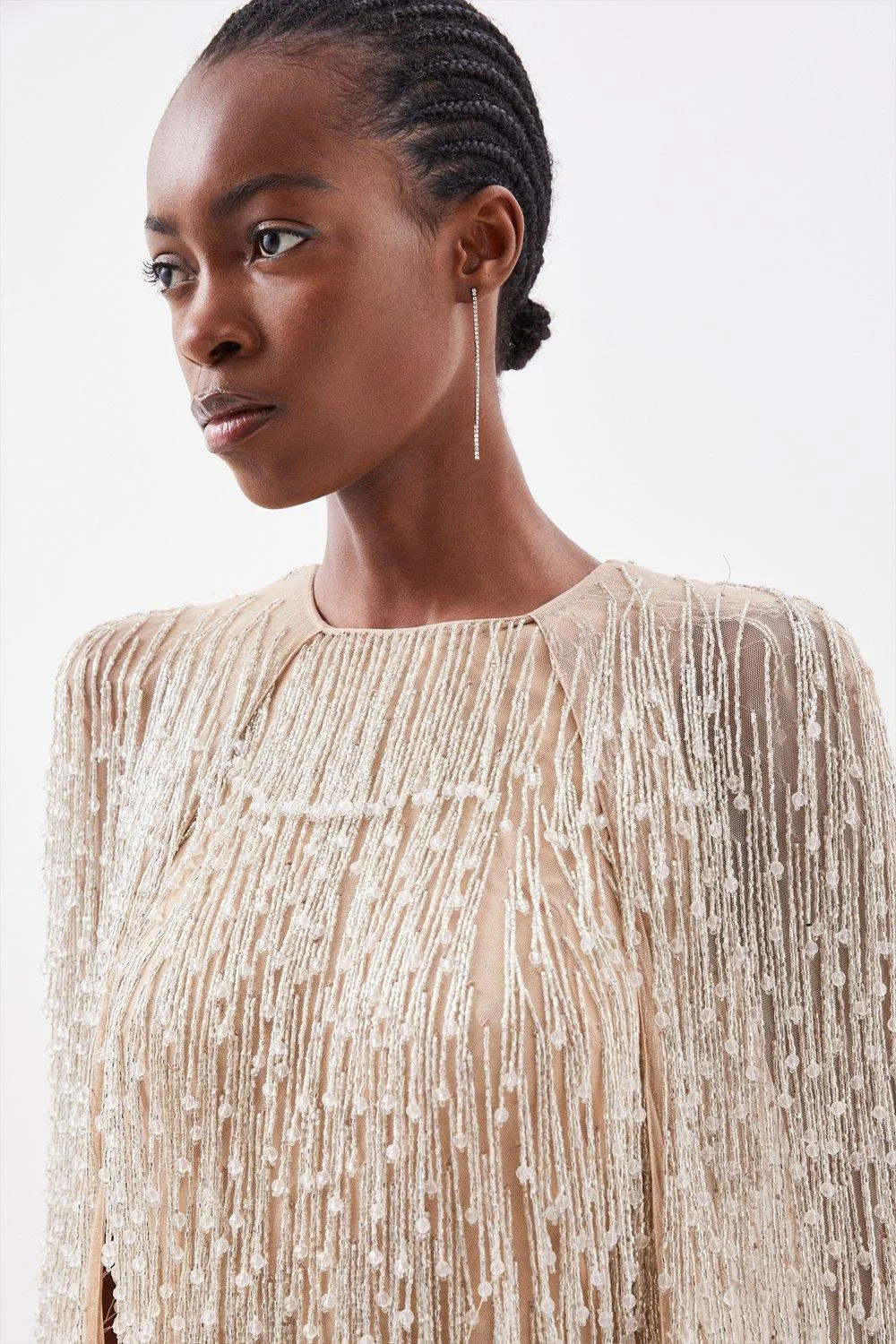 Embellished Fringe Caped Woven Mini Dress BKK13222