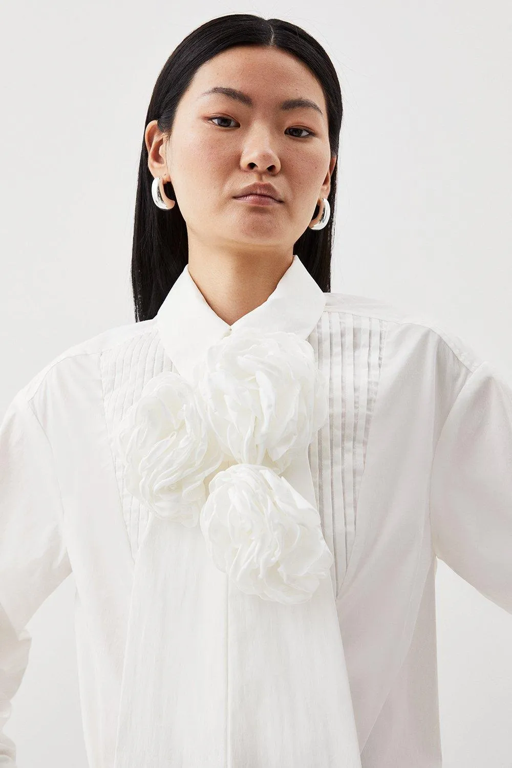 Striped Cotton Woven Shirt With Rosette BKK13278