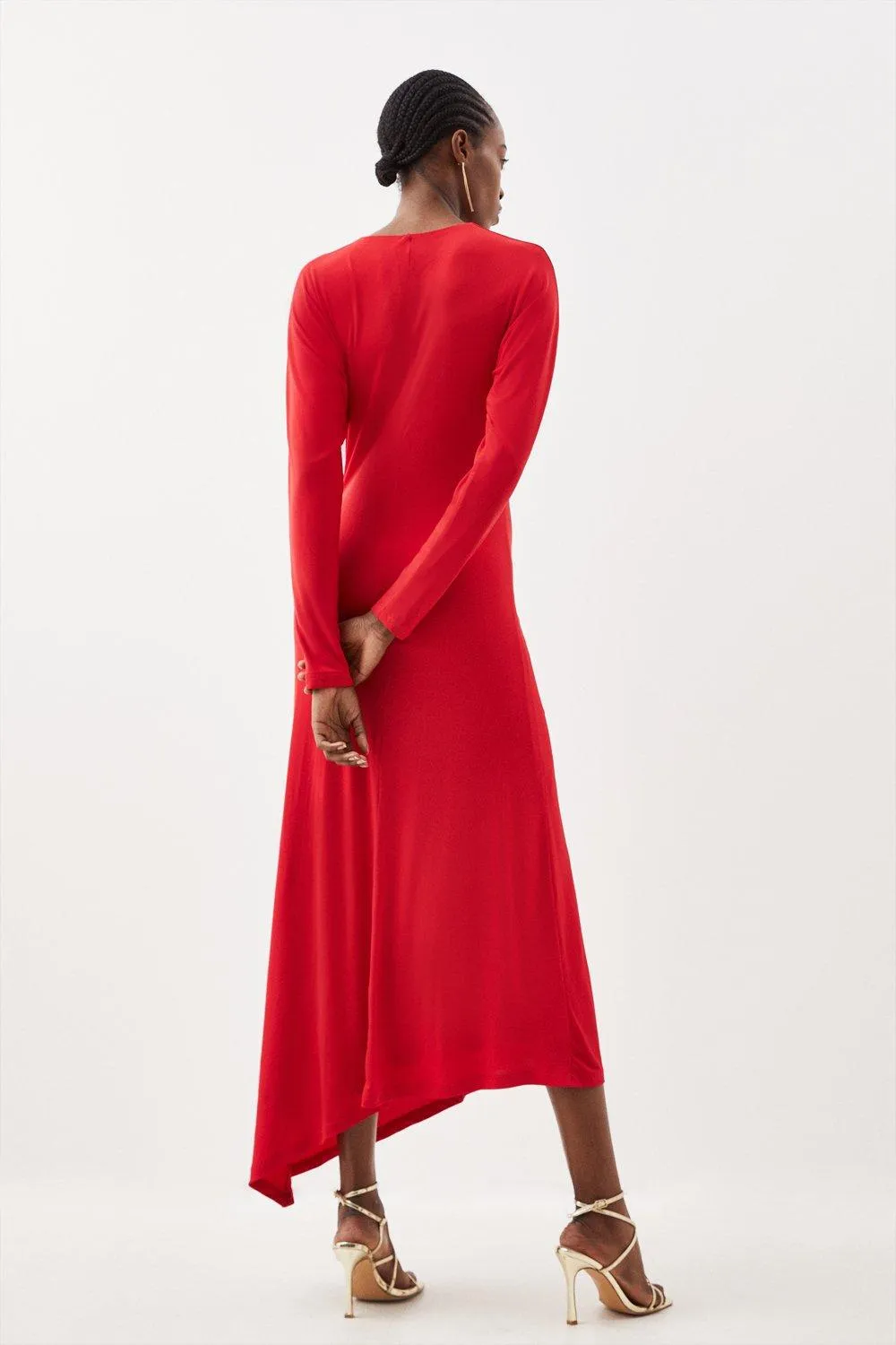 Jersey Crepe Ruched Long Sleeve Midi Dress BKK13454