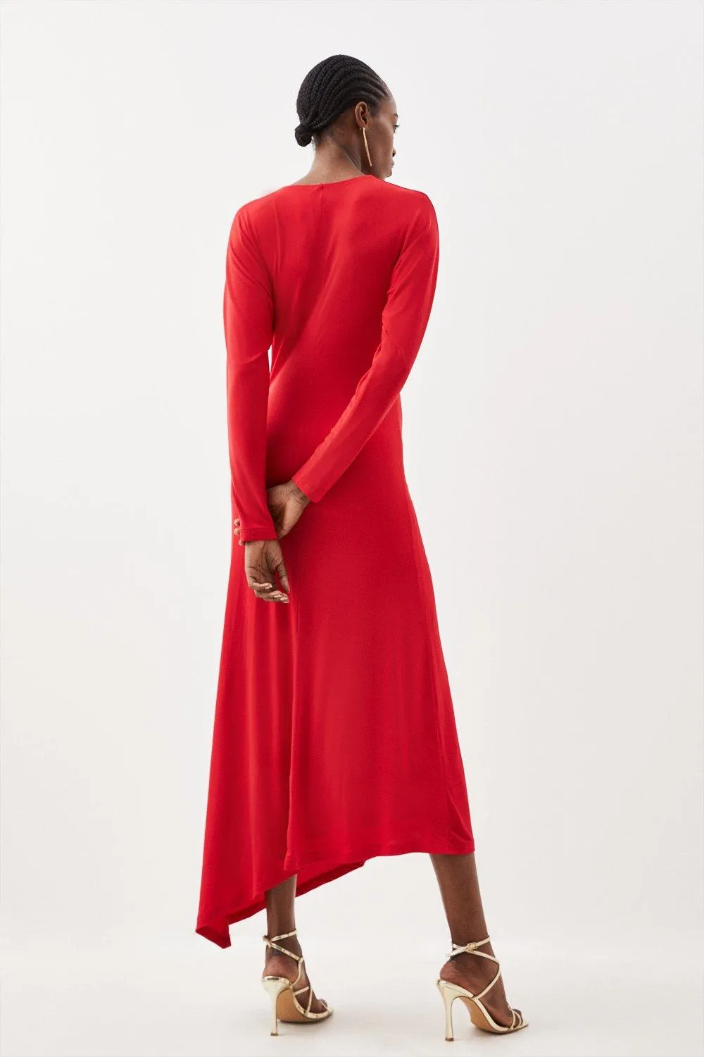 Jersey Crepe Ruched Long Sleeve Midi Dress BKK13454