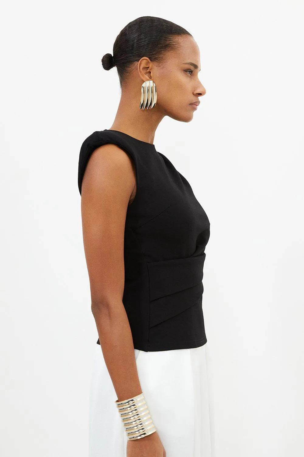 Ponte Ruched Round Neck Top BKK13552