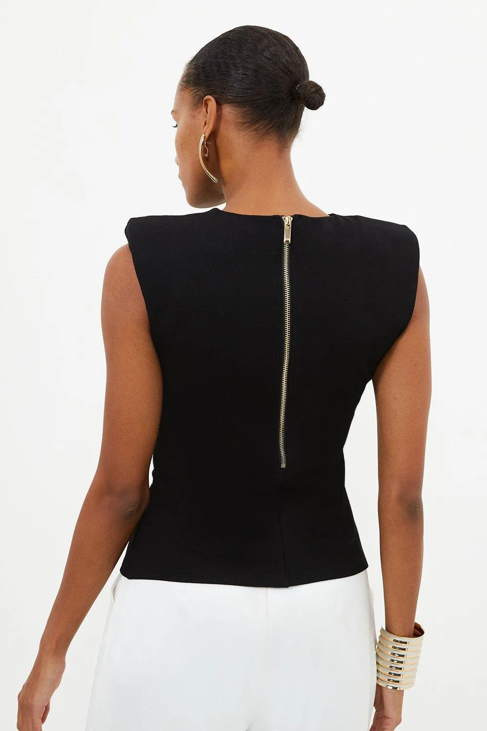 Ponte Ruched Round Neck Top BKK13552