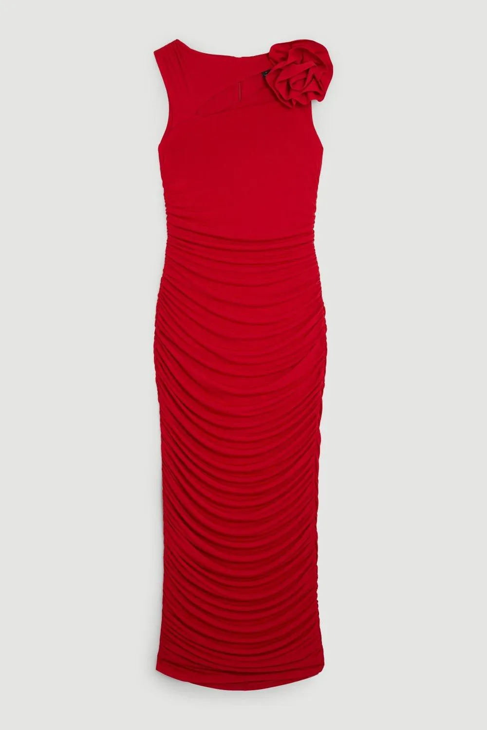 Drapey Ruched Jersey Rosette Maxi Dress BKK15908