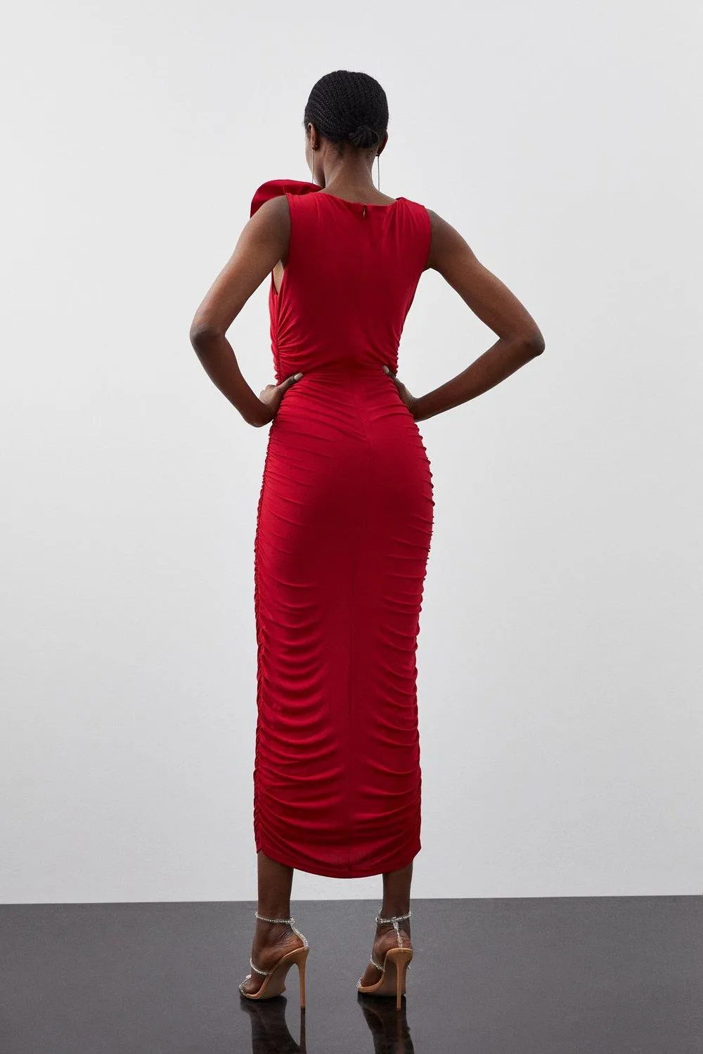 Drapey Ruched Jersey Rosette Maxi Dress BKK15908