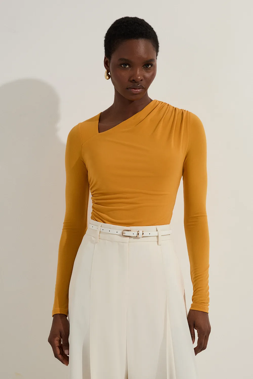 Jersey Crepe Long Sleeve Ruched Bodysuit BKK13684