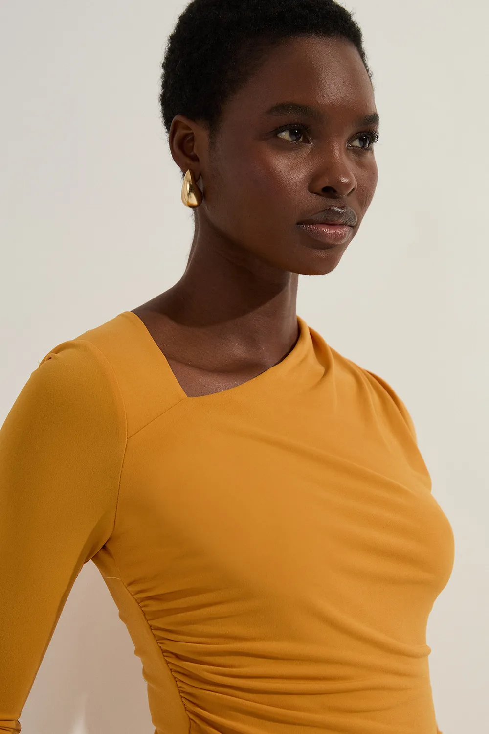 Jersey Crepe Long Sleeve Ruched Bodysuit BKK13684