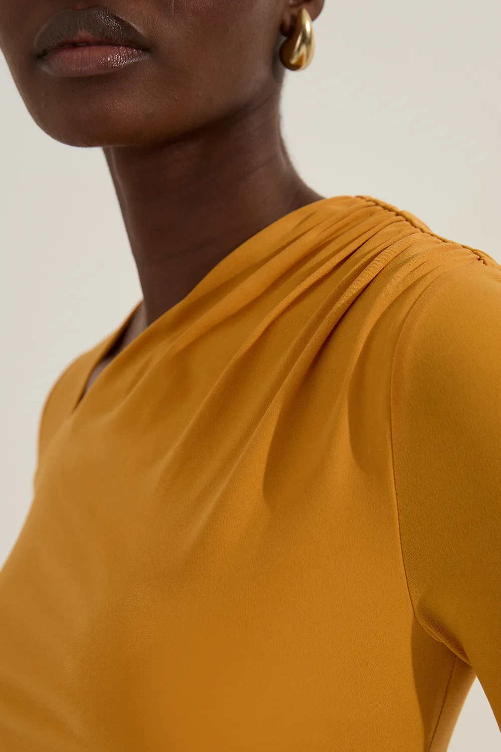 Jersey Crepe Long Sleeve Ruched Bodysuit BKK13684