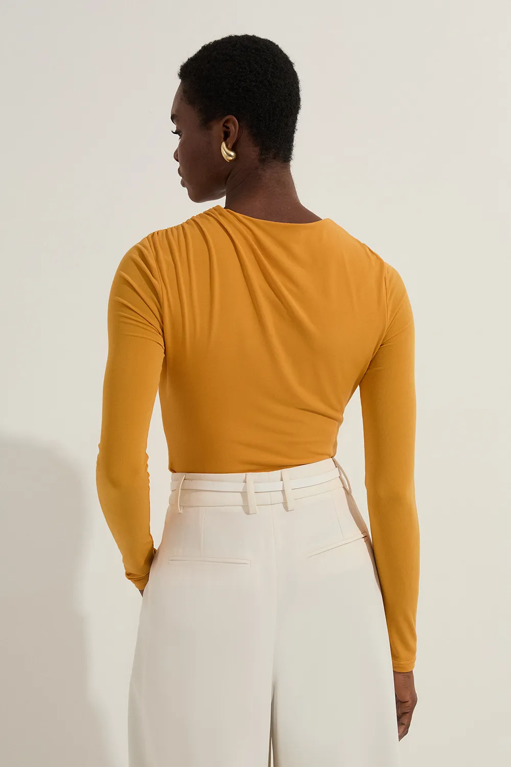 Jersey Crepe Long Sleeve Ruched Bodysuit BKK13684