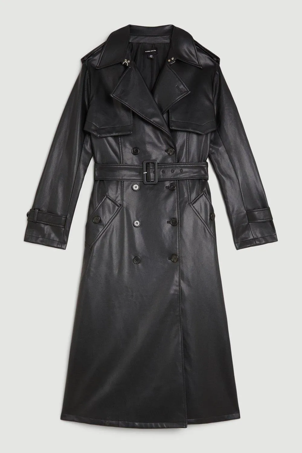 Tailored Faux Leather Belted Trench Coat BKK13827 4 Tailored Faux Leather Belted Trench Coat BKK13827