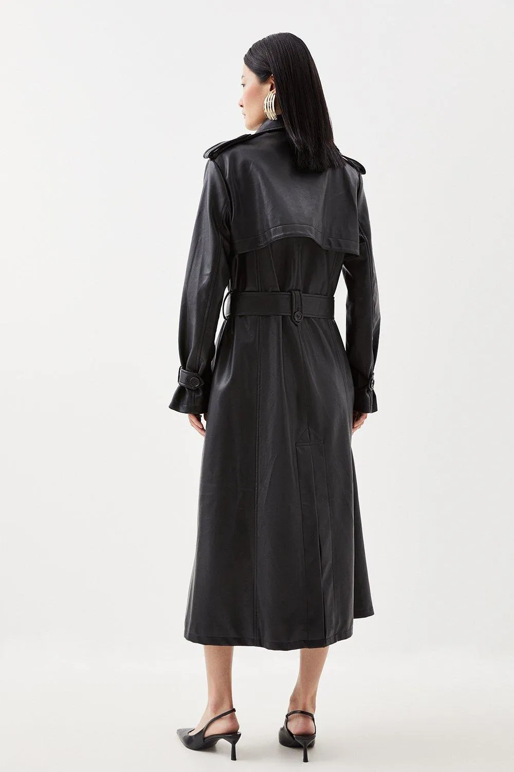 Tailored Faux Leather Belted Trench Coat BKK13827 6 Tailored Faux Leather Belted Trench Coat BKK13827