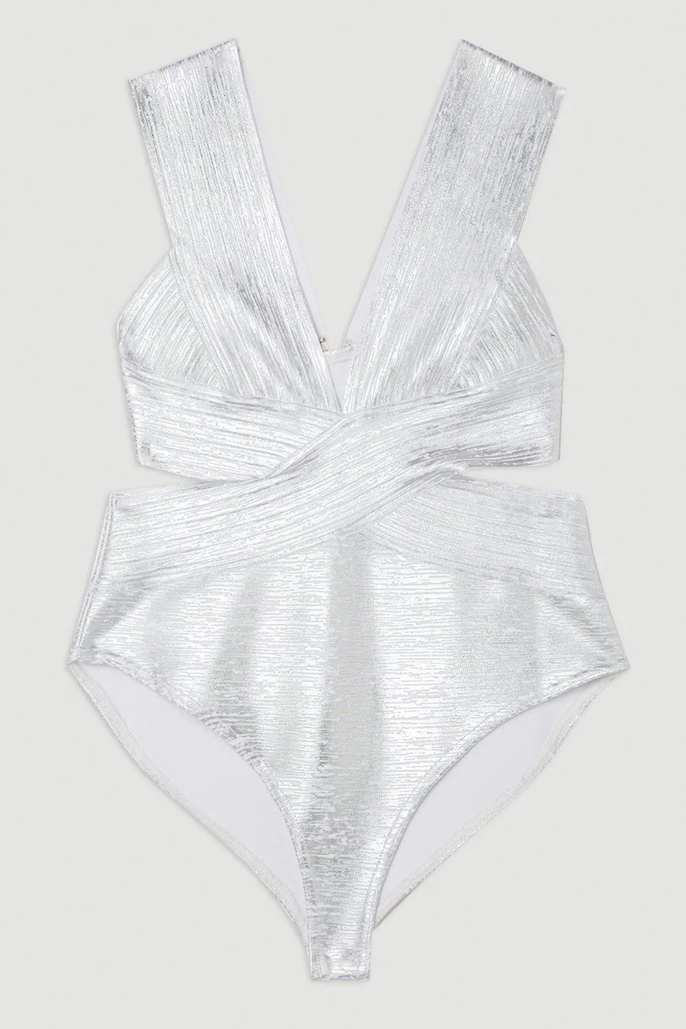 Foiled Bandage Textured V Neck Swimsuit BKK13884 4 Foiled Bandage Textured V Neck Swimsuit BKK13884