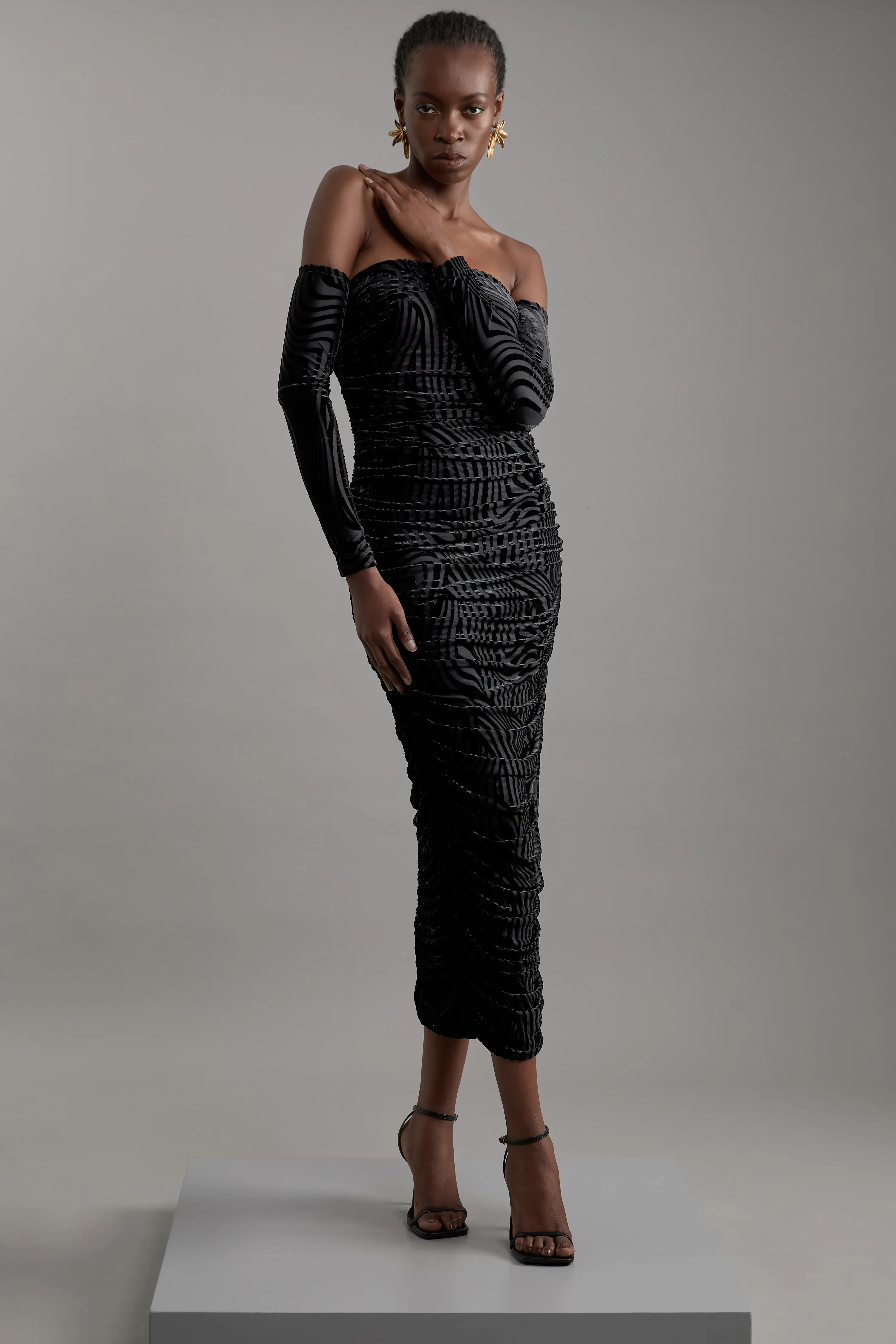 Velvet Devore Jersey Off The Shoulder Midi Dress BKK21768