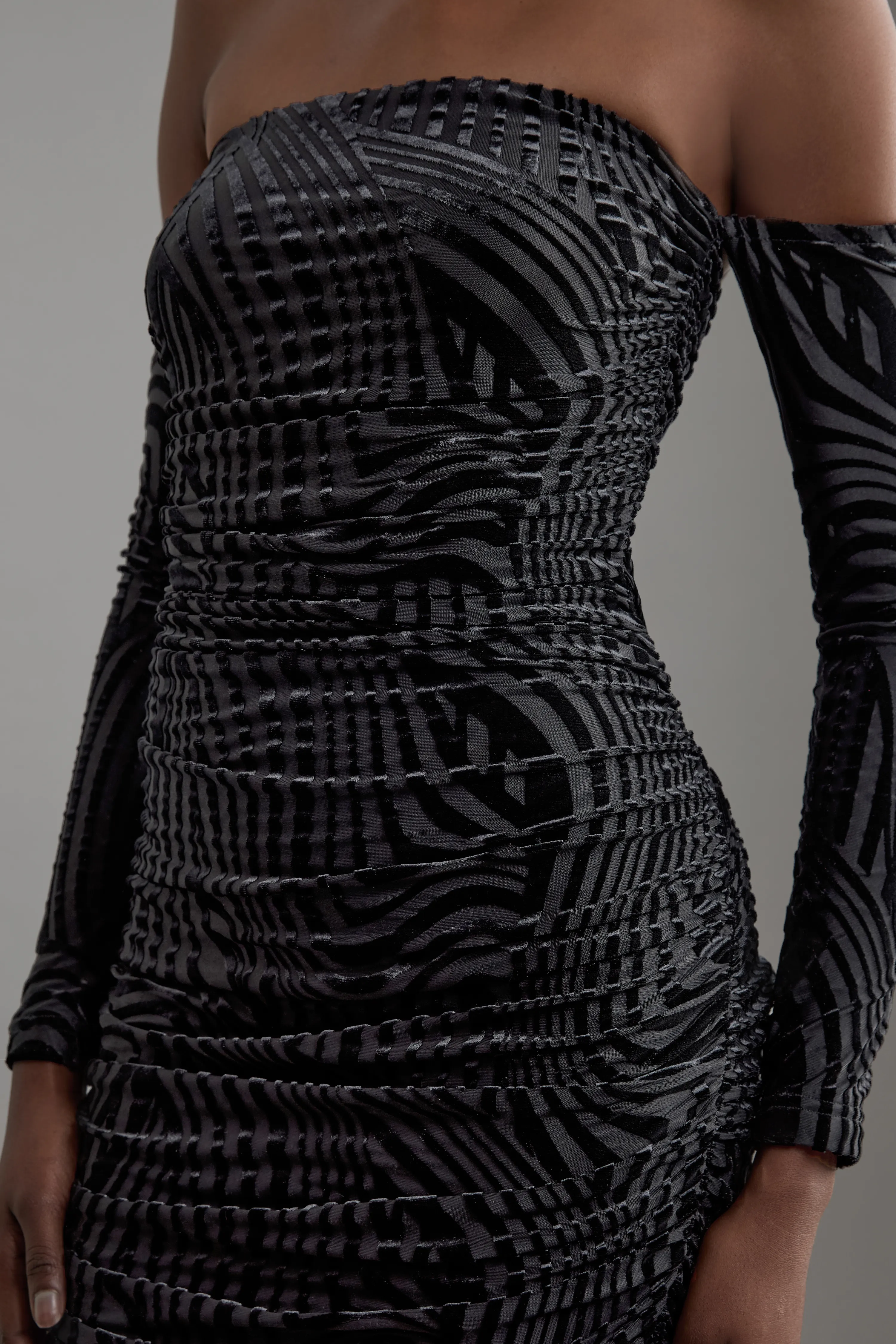 Velvet Devore Jersey Off The Shoulder Midi Dress BKK21768