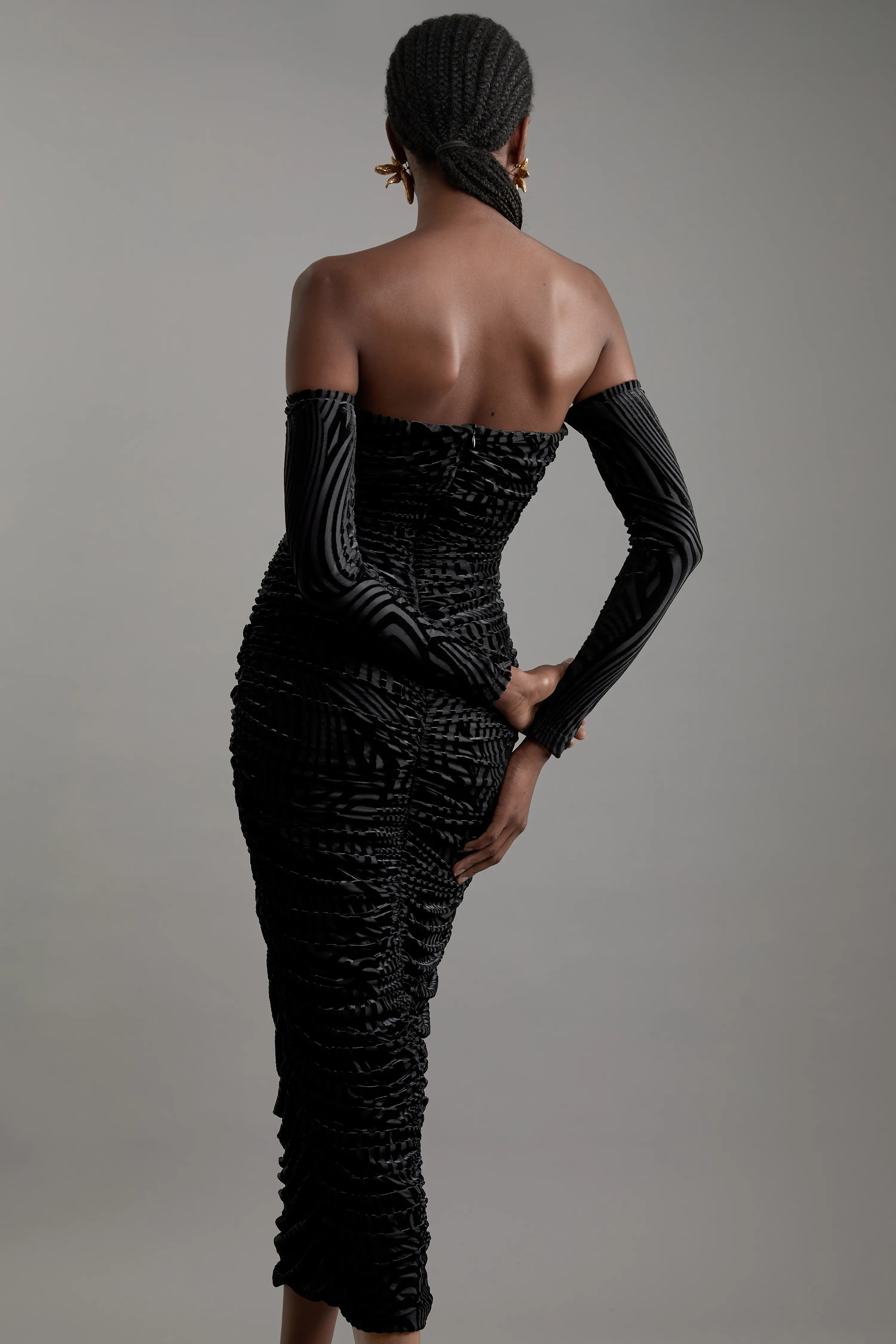 Velvet Devore Jersey Off The Shoulder Midi Dress BKK21768