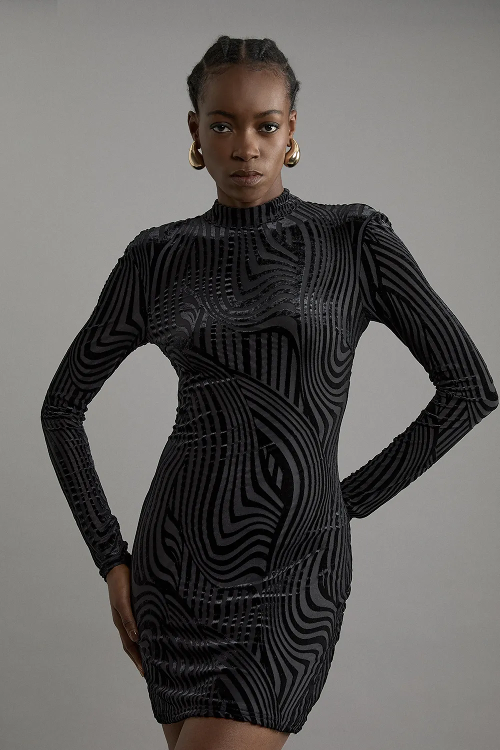 Petite Velvet Devore Jersey Cut Out Mini Dress BKK21769