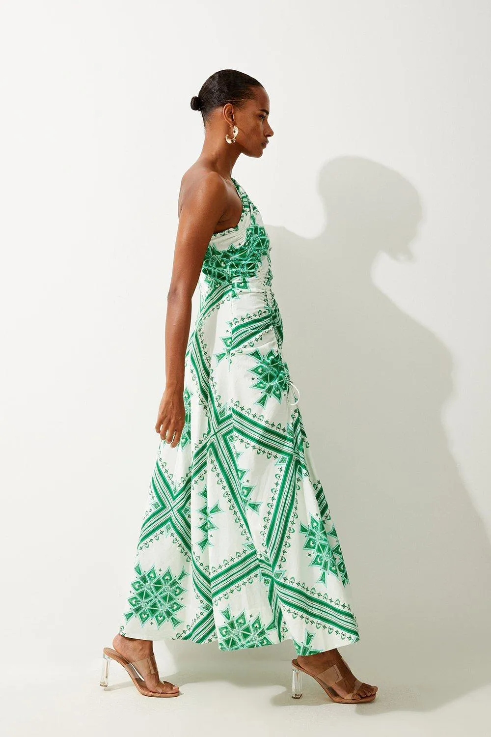 Printed Cotton Voile One Shoulder Midi Dress BKK14371