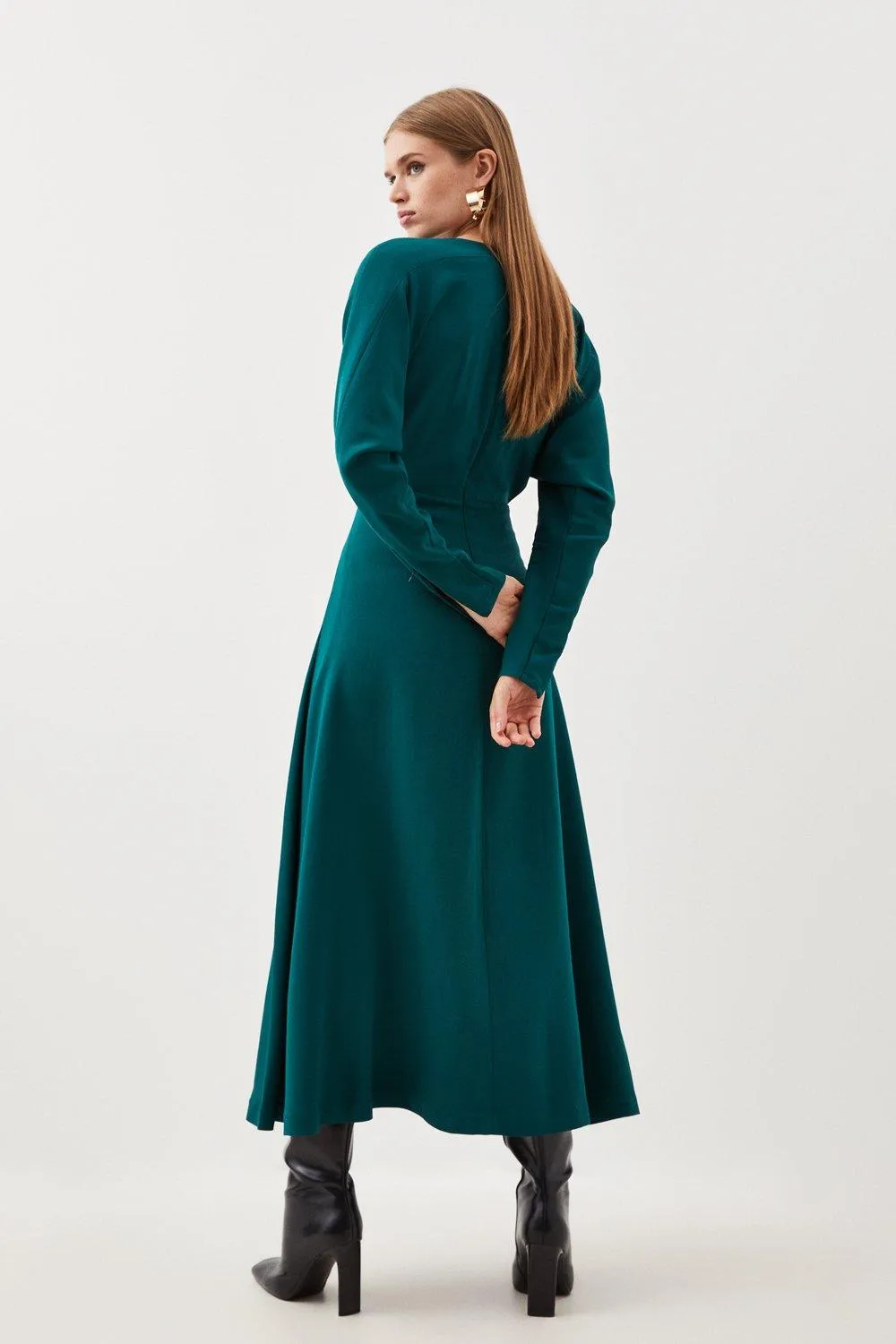 Premium Woven Viscose Crepe Long Sleeve Midi Dress BKK14427
