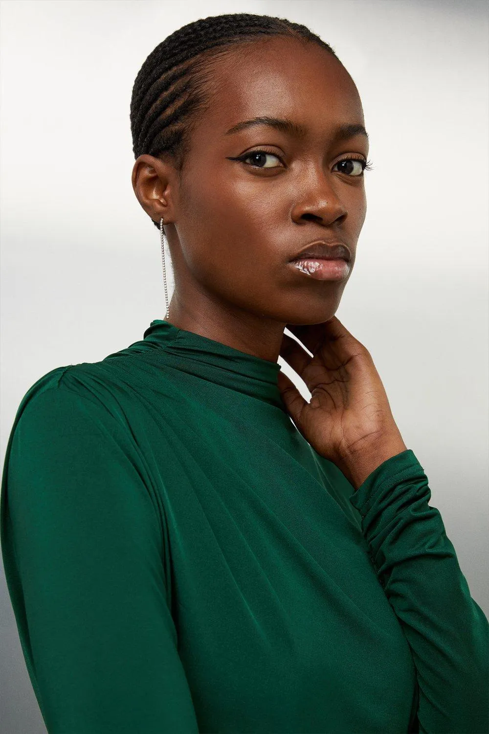 Jersey Crepe Ruched Long Sleeve Mini Dress BKK14440