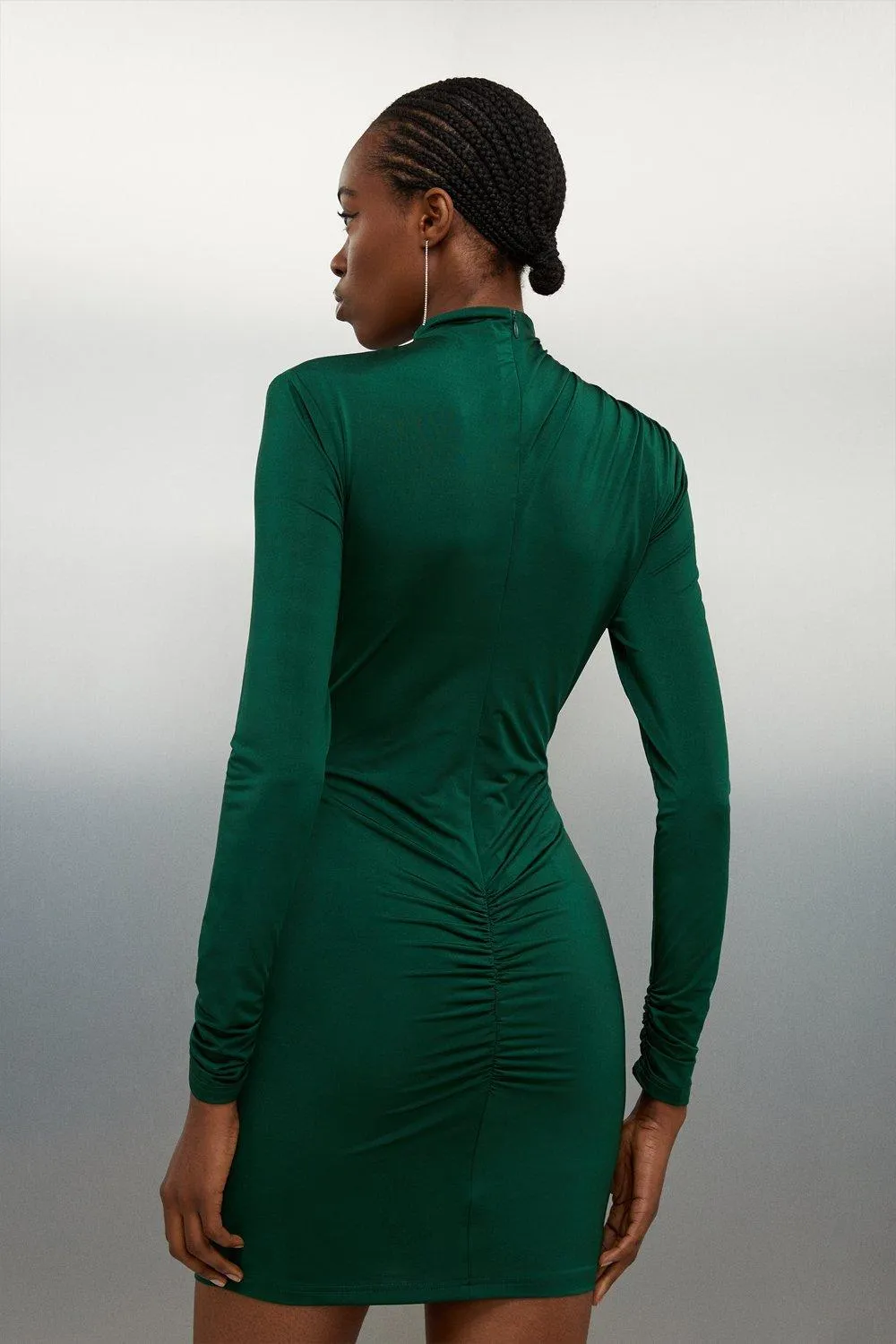 Jersey Crepe Ruched Long Sleeve Mini Dress BKK14440