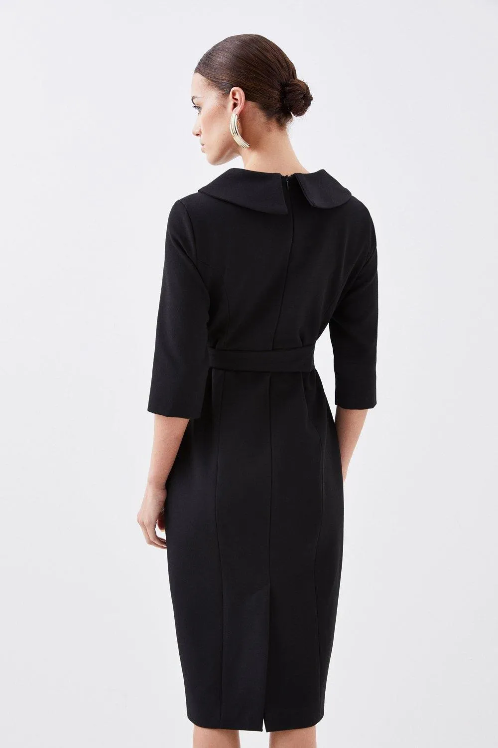 Petite Structured Crepe Turtleneck Belted Tailored Midi Dress BKK14642 4 Petite Structured Crepe Turtleneck Belted Tailored Midi Dress BKK14642