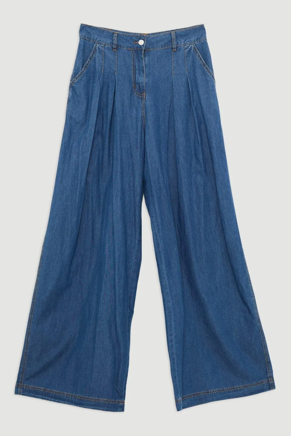 Tailored Chambray Denim Straight Leg Pleated Pants BKK16167 4 Tailored Chambray Denim Straight Leg Pleated Pants BKK16167
