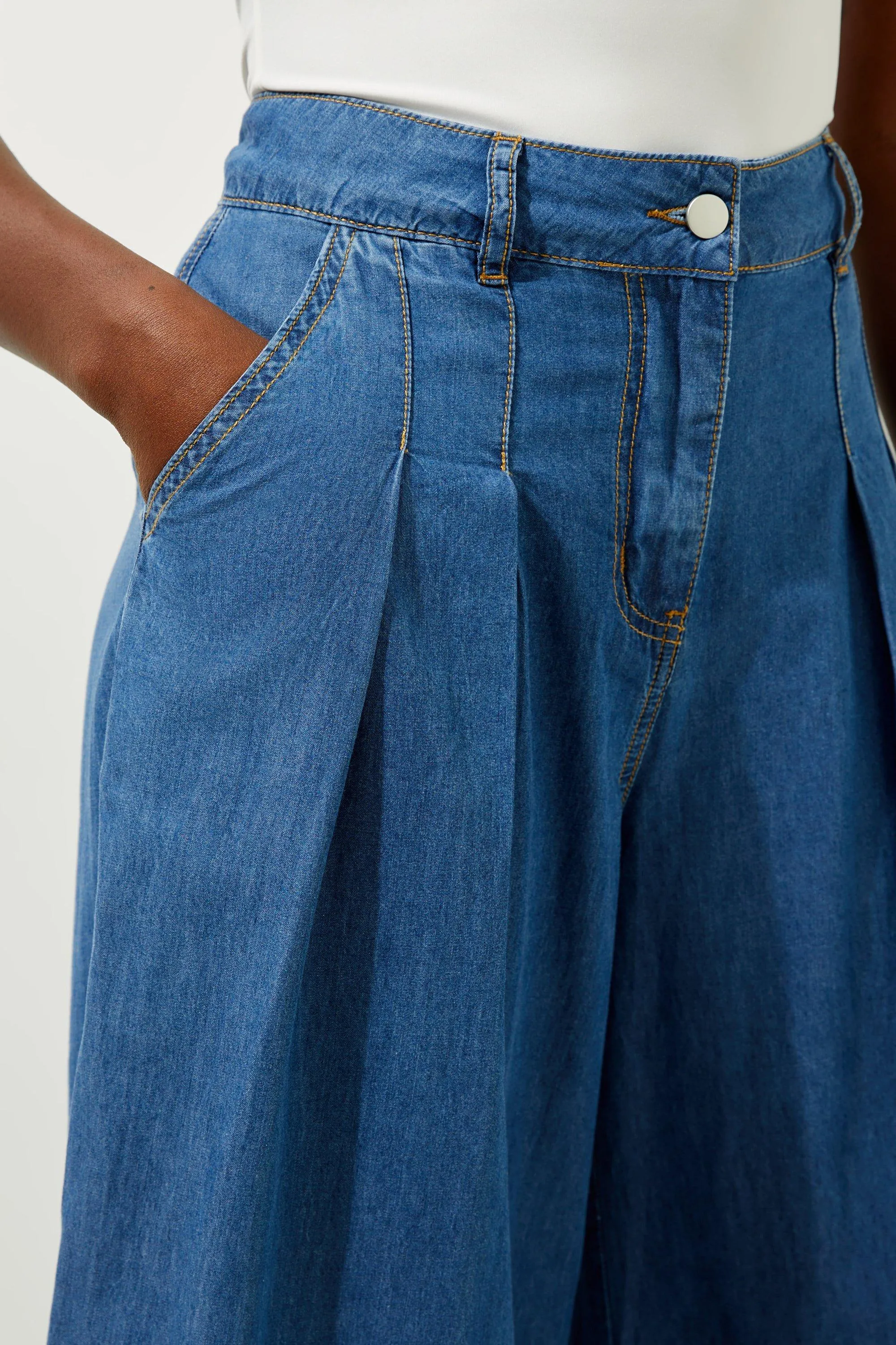 Tailored Chambray Denim Straight Leg Pleated Pants BKK16167 5 Tailored Chambray Denim Straight Leg Pleated Pants BKK16167