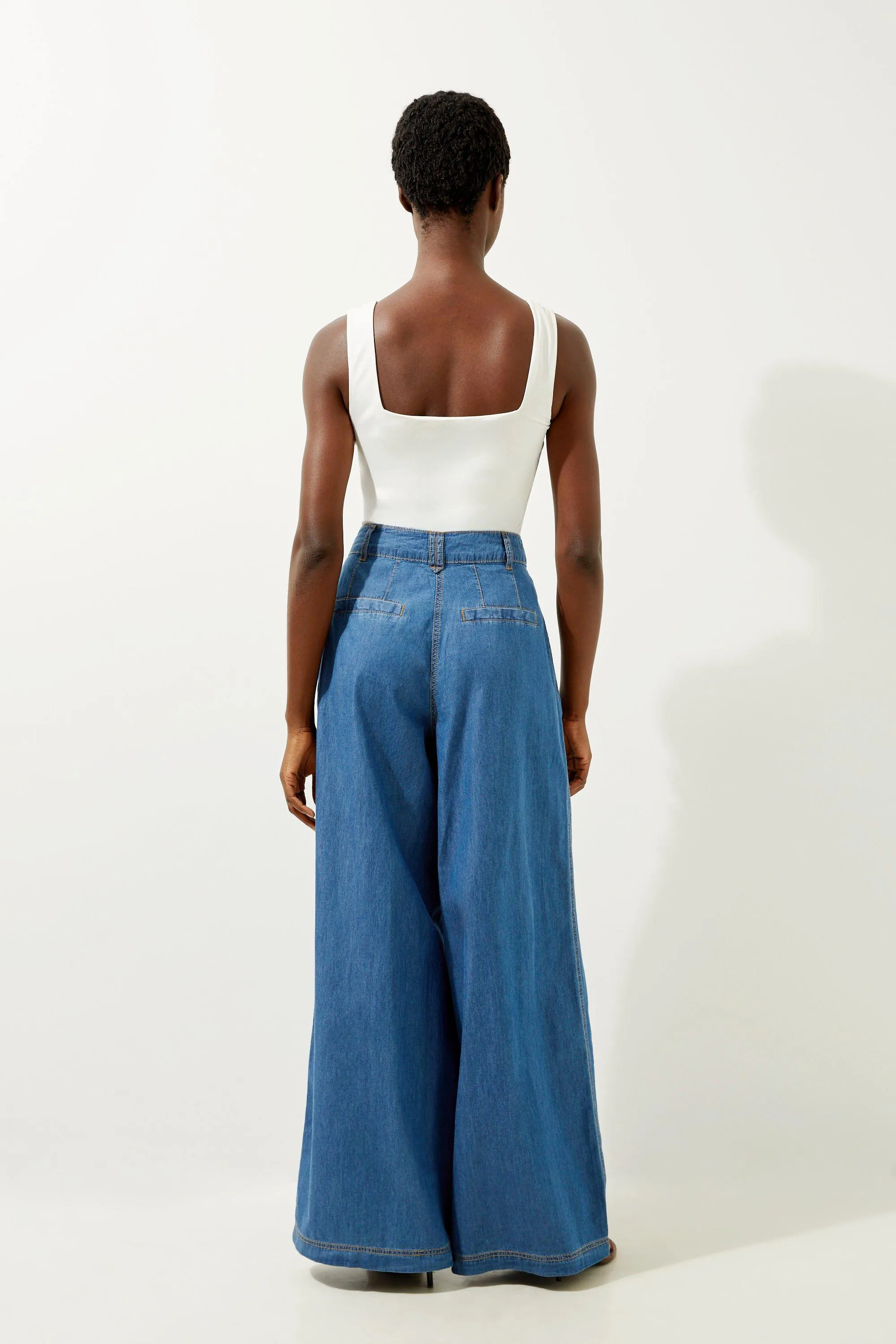 Tailored Chambray Denim Straight Leg Pleated Pants BKK16167 6 Tailored Chambray Denim Straight Leg Pleated Pants BKK16167