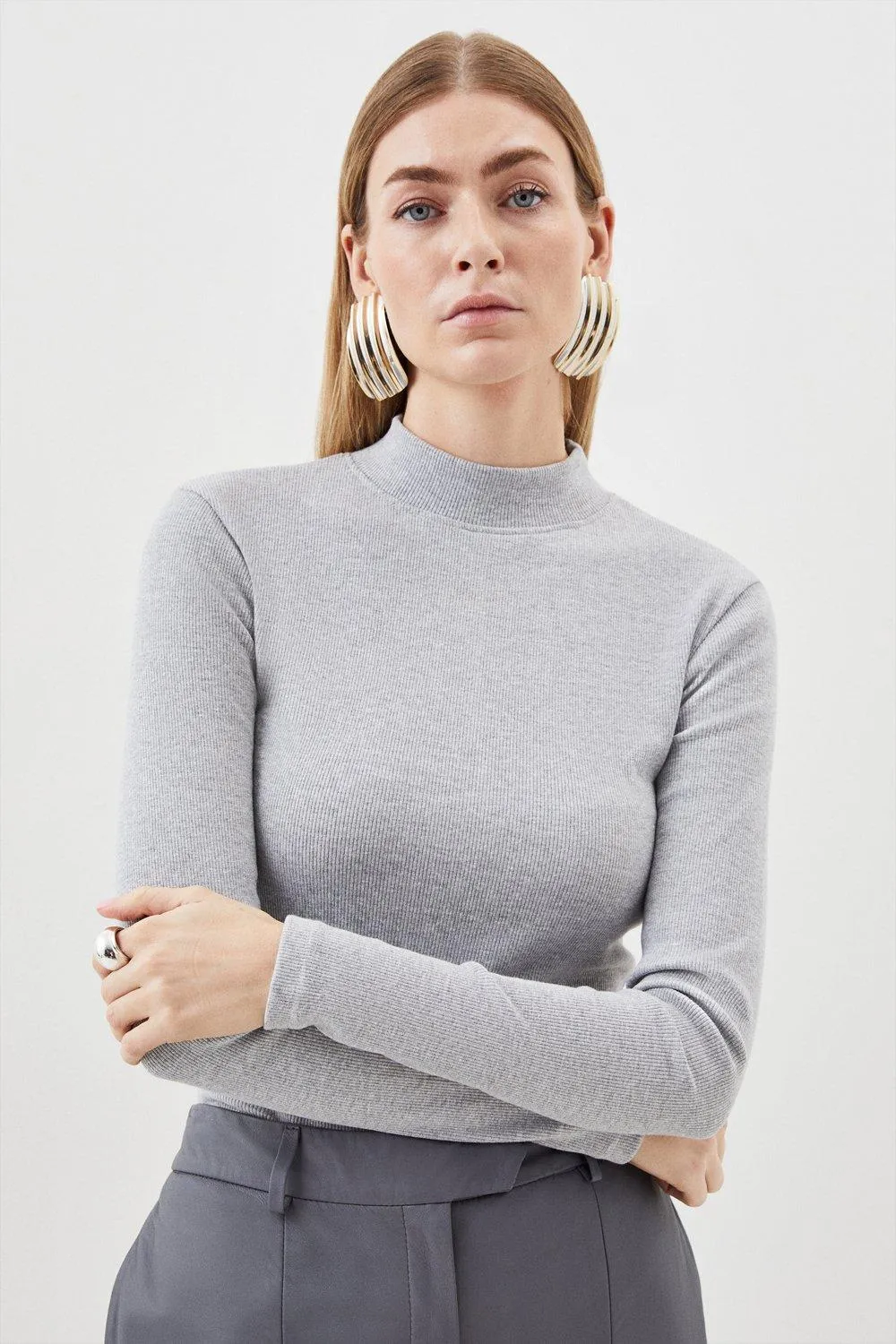 Compact Jersey Ribbed Turtle Neck Top BKK14723