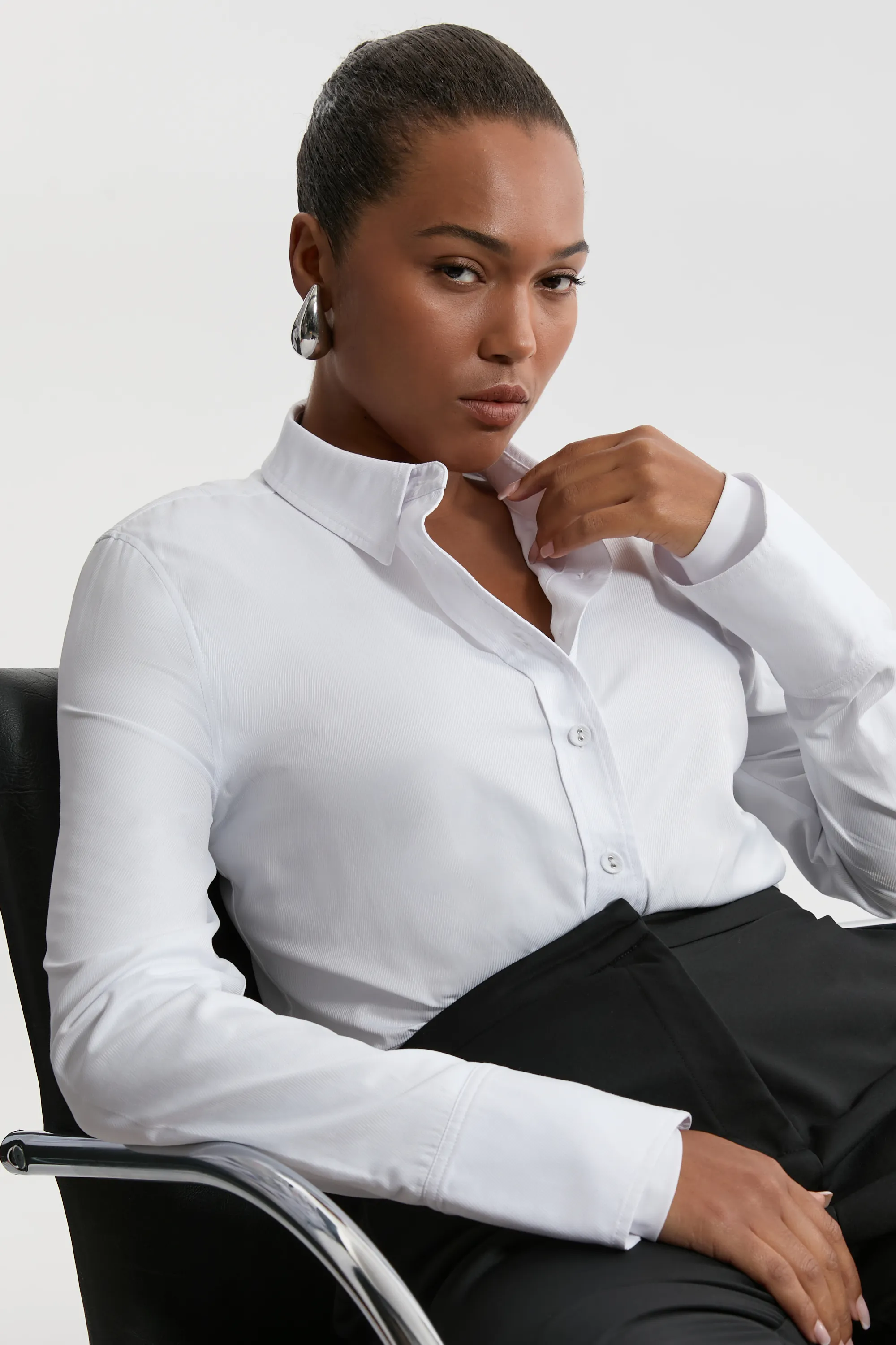 Plus Size Cotton Woven Buttoned Shirt BKK21858