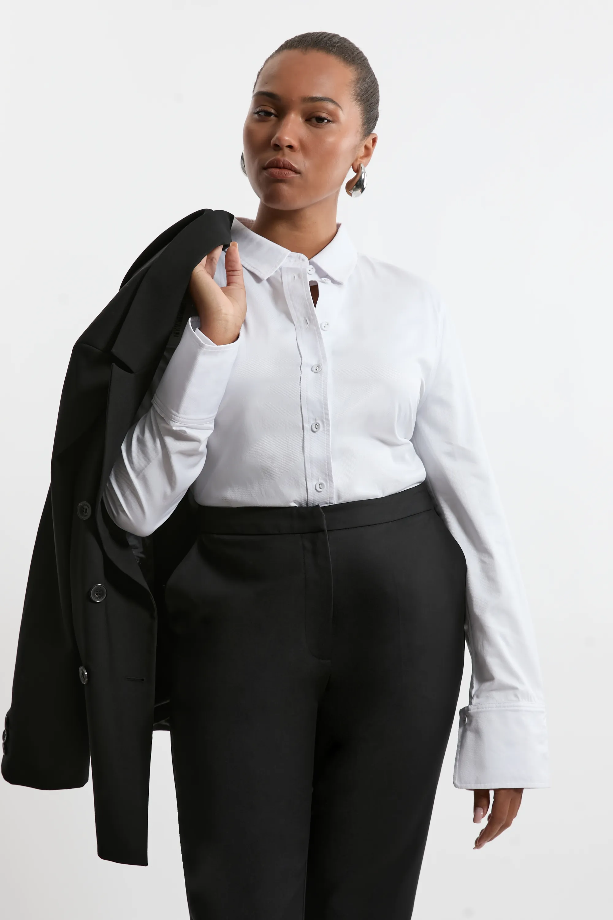 Plus Size Cotton Woven Buttoned Shirt BKK21858