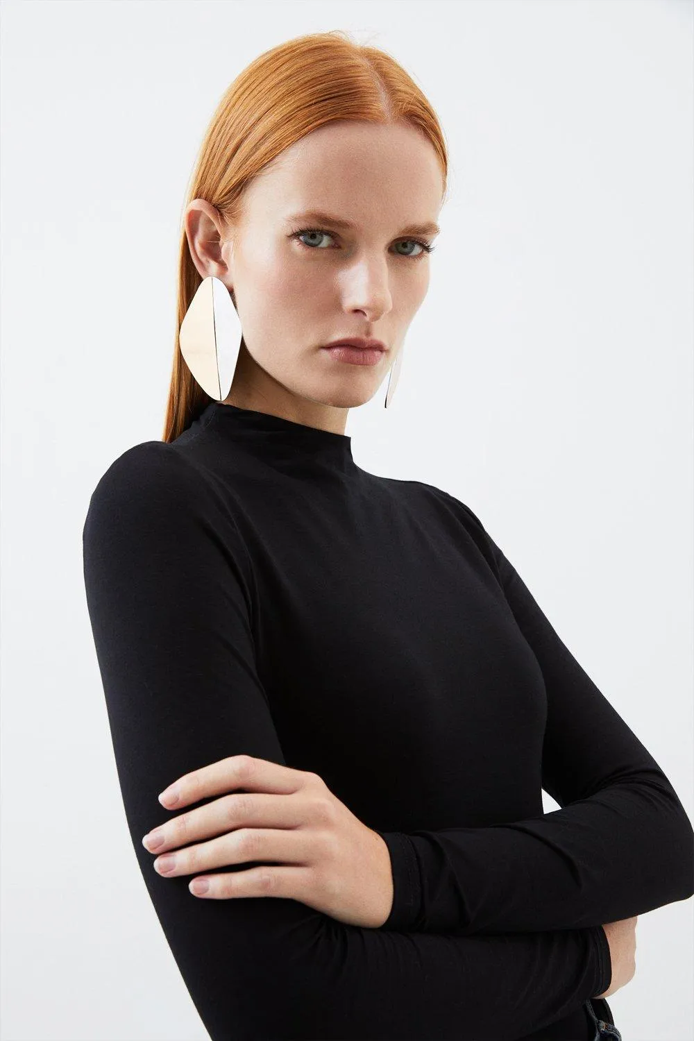 Stretch Cotton Funnel Neck Top BKK15034