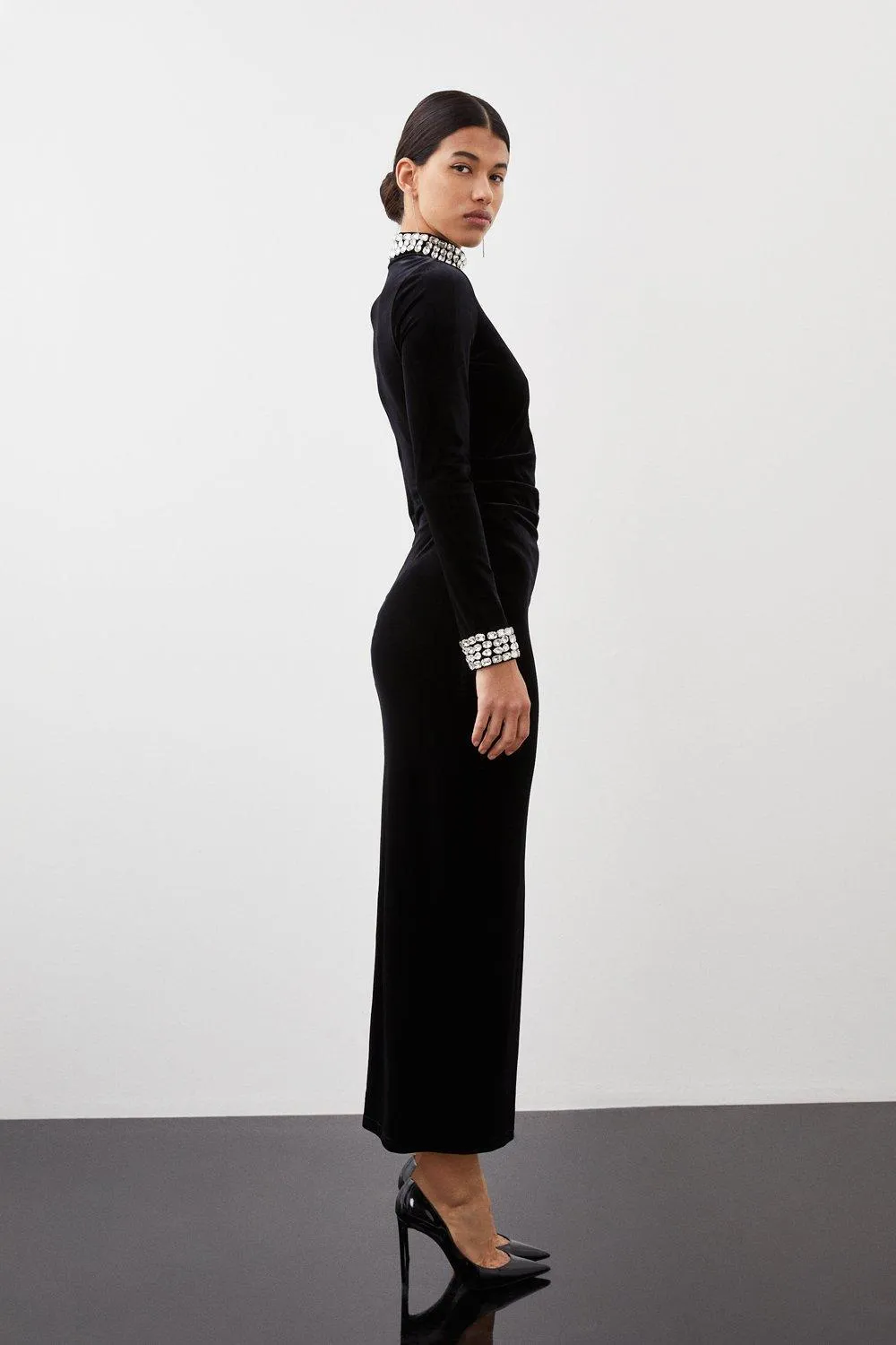 Stretch Velvet Crystal Embellished Long Sleeve Maxi Dress BKK15062 3 Stretch Velvet Crystal Embellished Long Sleeve Maxi Dress BKK15062