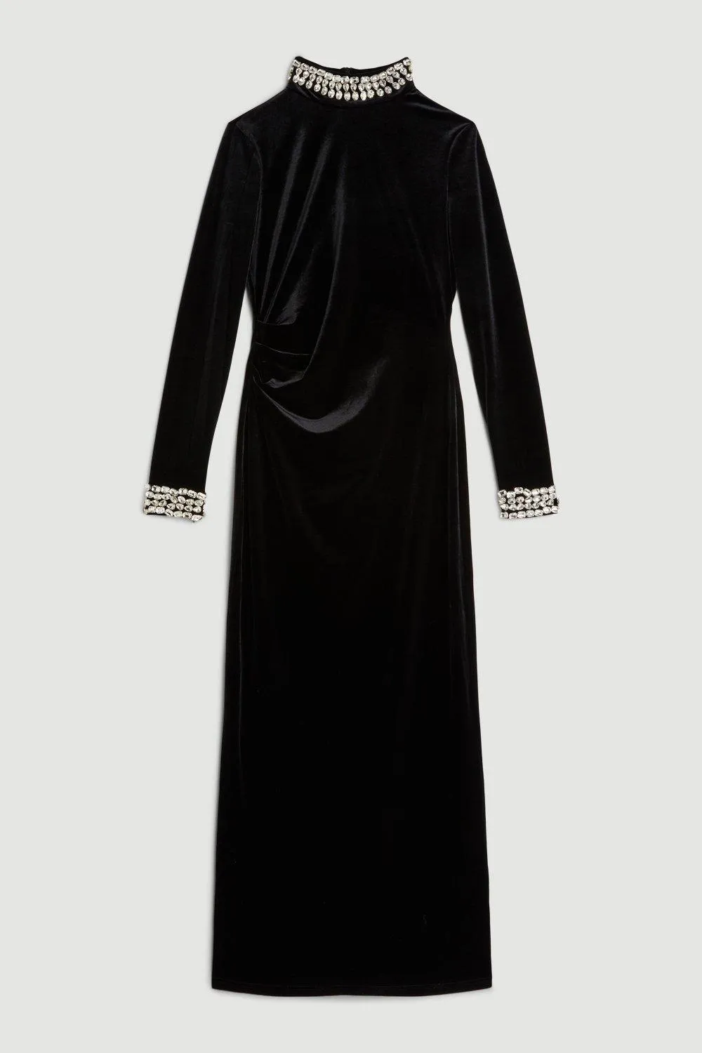 Stretch Velvet Crystal Embellished Long Sleeve Maxi Dress BKK15062 4 Stretch Velvet Crystal Embellished Long Sleeve Maxi Dress BKK15062