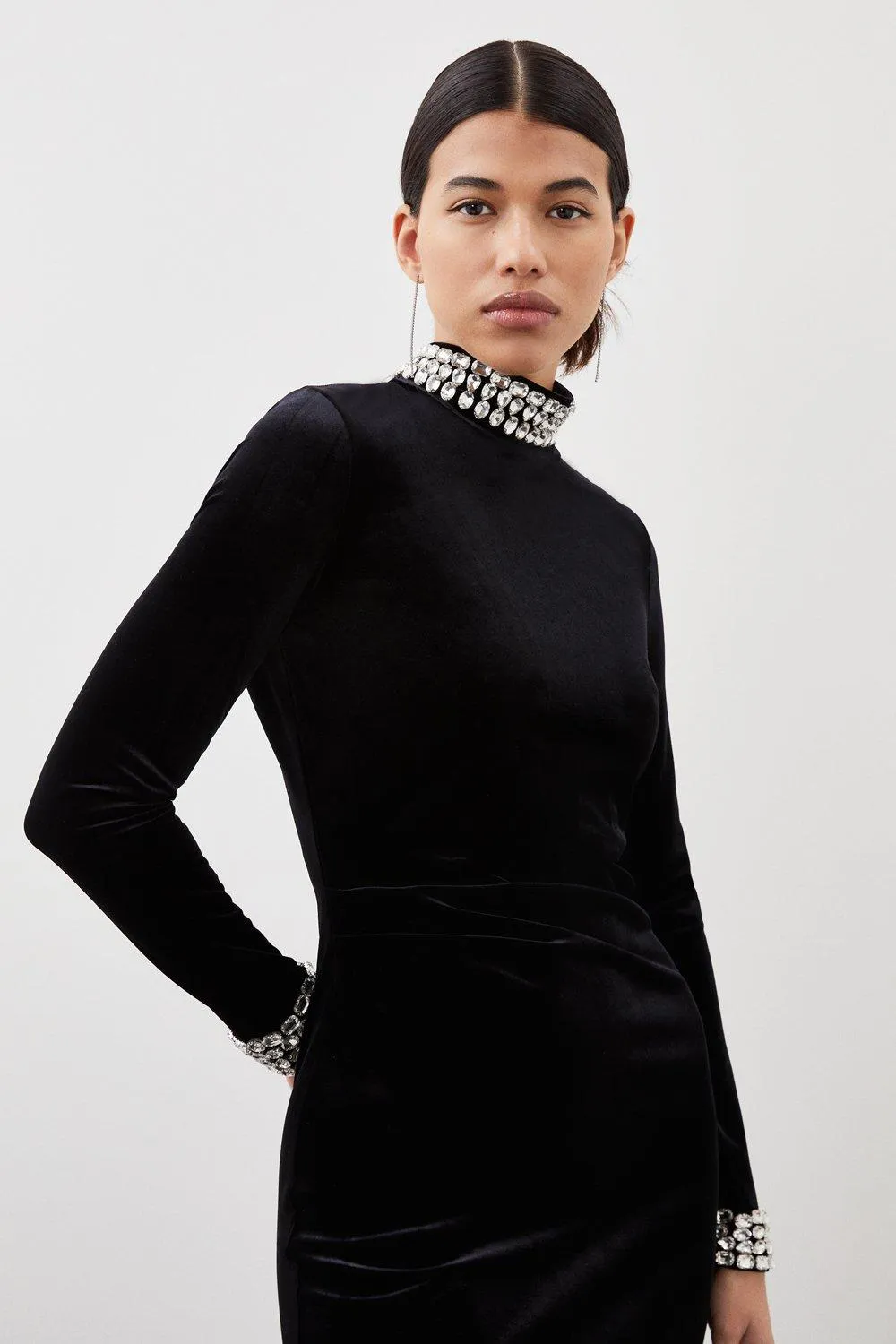 Stretch Velvet Crystal Embellished Long Sleeve Maxi Dress BKK15062 5 Stretch Velvet Crystal Embellished Long Sleeve Maxi Dress BKK15062