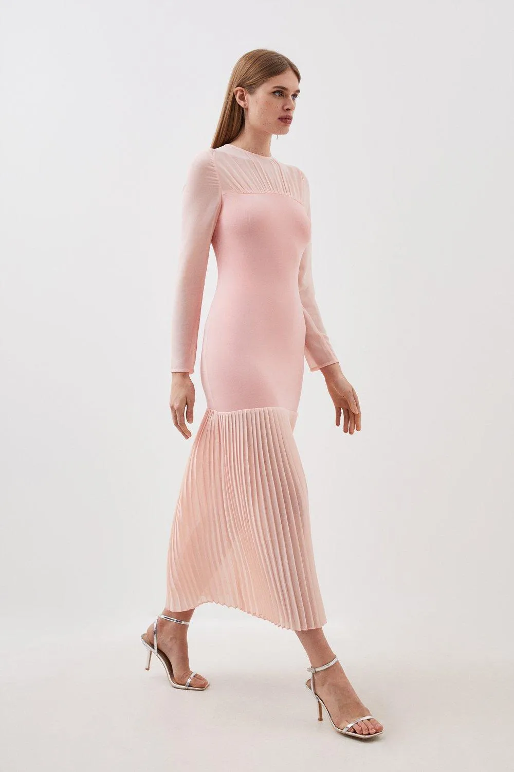 Woven Knit Mix Pleated Midi Dress BKK15295 5 Woven Knit Mix Pleated Midi Dress BKK15295