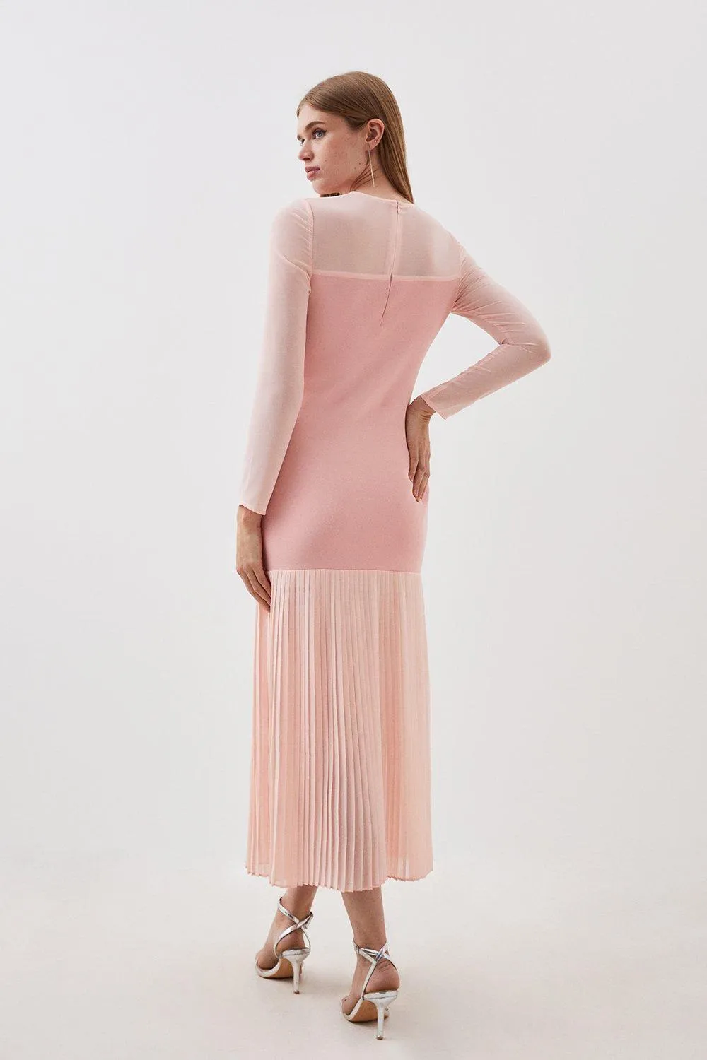 Woven Knit Mix Pleated Midi Dress BKK15295 6 Woven Knit Mix Pleated Midi Dress BKK15295