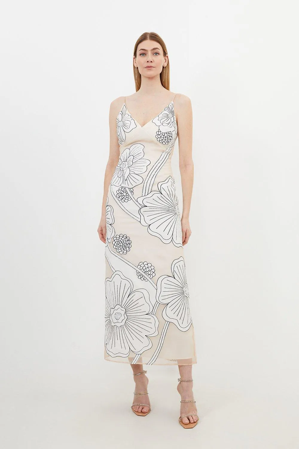 Applique Organdie Satin Woven Midi Dress BKK15422