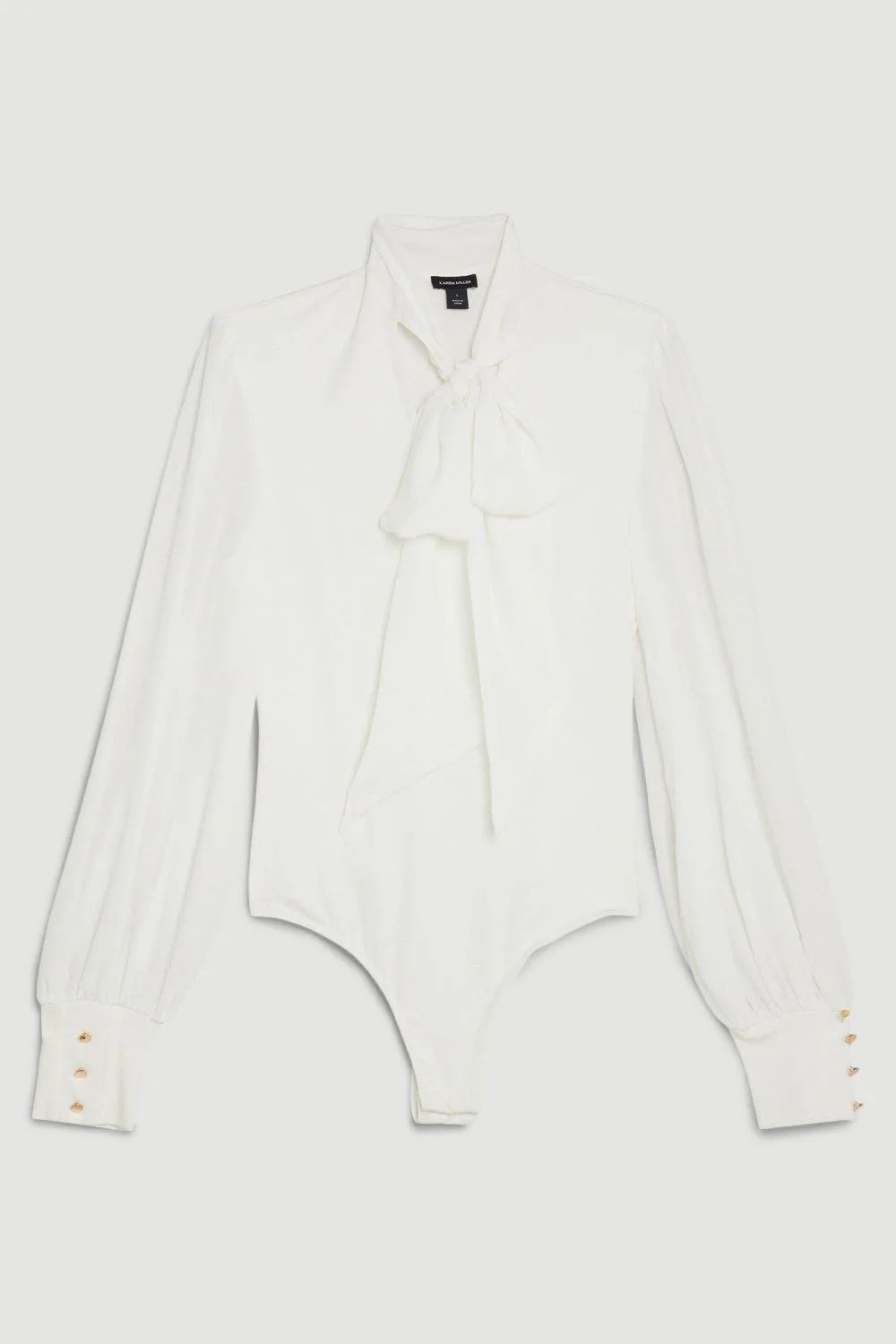 Jersey Ponte And Georgette Mix Tie Neck Long Sleeve Bodysuit BKK15491 4 Jersey Ponte And Georgette Mix Tie Neck Long Sleeve Bodysuit BKK15491