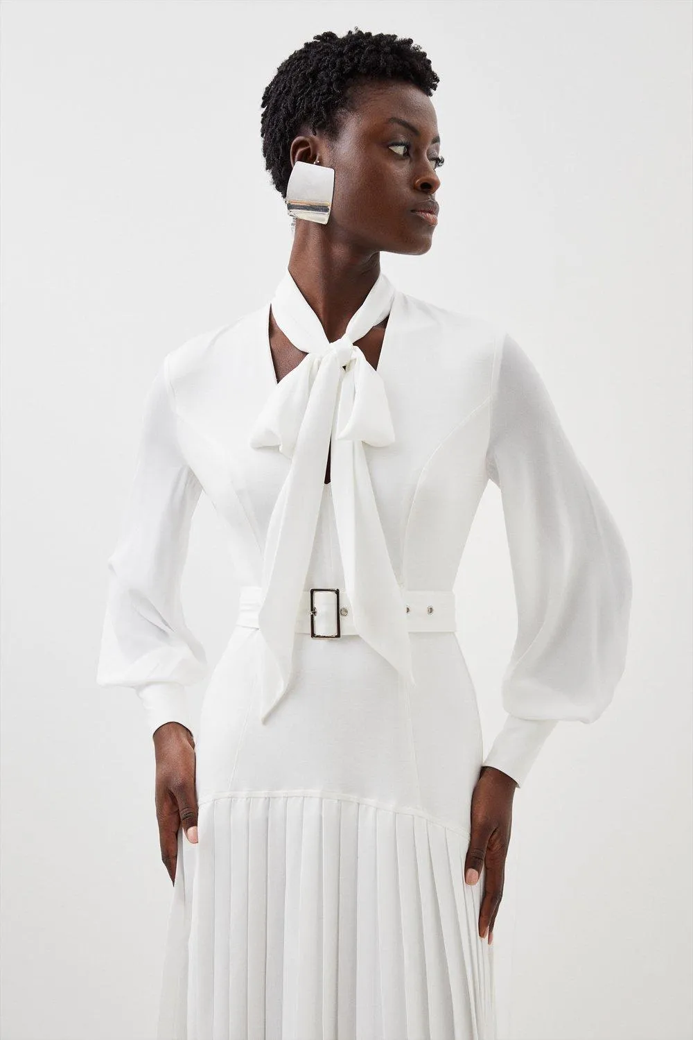 Jersey Ponte Georgette Mix Midi Dress BKK15495